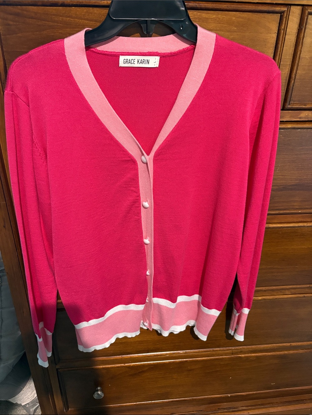 Grace Karin Hot Pink & Light Pink V-Neck Button Cardigan